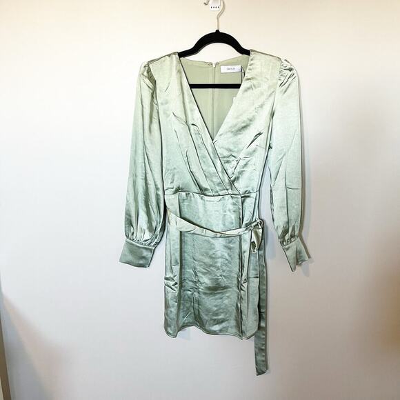 Greylin Tesoro green stain faux wrap dress long sleeve mini size xs nwt - Picture 1 of 13